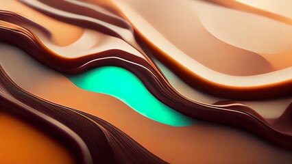 Wall Mural - Liquid abstract brown and light green shape. Chocolate and mint colors. 3d modern shapes wallpaper