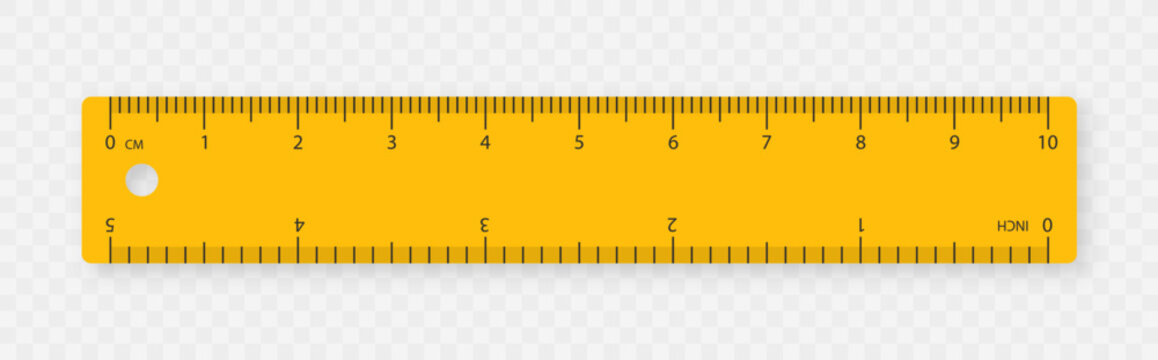 Realistic plastic ruler. Measuring scale with centimeters and inches. Markup for rulers. Vector illustration isolated on transparent background. Vector EPS10.	