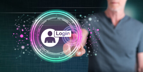 Poster - Man touching a login concept