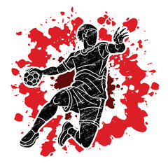 Poster - Handball Sport Male Player Action Cartoon Graphic Vector