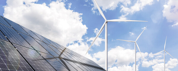 wind turbine and solar panels banner