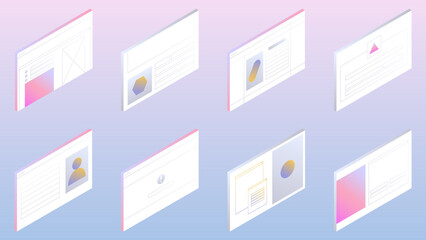 Trendy isometric set with user interface concept forms.