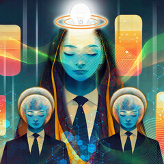 Poster - Metaverse. Success of business versus online market investment. Artificial Intelligence Development Concepts and Technological Innovations of the Future. cyber Space ,copy space, banner -3d Rendering