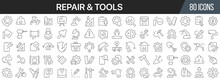 Repair And Tools Line Icons Collection. Big UI Icon Set In A Flat Design. Thin Outline Icons Pack. Vector Illustration EPS10