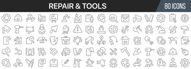 Repair and tools line icons collection. Big UI icon set in a flat design. Thin outline icons pack. Vector illustration EPS10