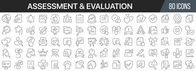 Leinwandbilder - Assessment and evaluation line icons collection. Big UI icon set in a flat design. Thin outline icons pack. Vector illustration EPS10