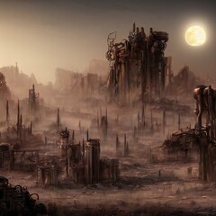 Wall Mural - Charred, radioactive post-apocalyptic wasteland in nuclear summer - detailed digital painting sci-fi video game environment concept art	