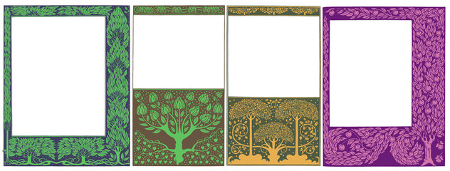 Vintage tree, leaves and foliage. Engraving, woodcut. For use on book covers, packaging and invitation cards.