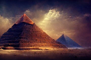 Wall Mural - Mysterious pyramids ancient civilization illustration. Generative AI
