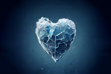 Brilliant piece of ice in the shape of a heart. Beautiful heart made of ice. Symbol of love from cold ice. An unusual gift for Valentine's Day
