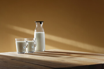 Wall Mural - Fresh cold milk and desk in kitchen 