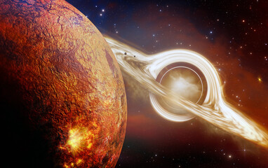 Wall Mural - black hole and stars and cloud fields in outer space.
