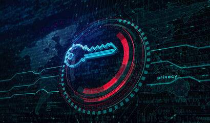 Wall Mural - Cyber security with Key symbol digital concept 3d illustration