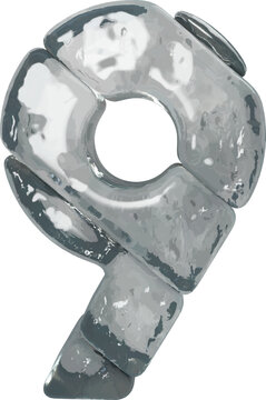 Symbols made of gray ice. number 9