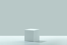 Abstract Cube Empty White Podium On Blue Background
