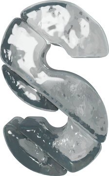Symbols made of gray ice. letter s