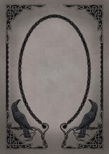 Celtic Ornament Book Cover Design With Two Ravens. Digital Illustration.