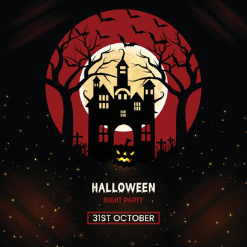 Halloween night moon spooky banner isolated background design template 02