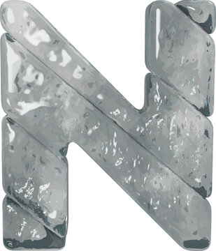Symbols made of gray ice. letter n