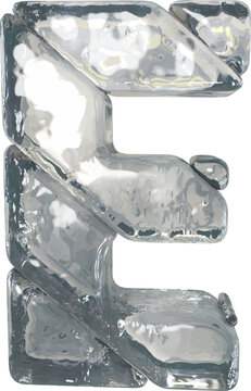 Symbols made of gray ice. letter e