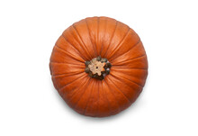 A Top View Of A Ripe Orange Pumpkin Isolated On A Flat Background.