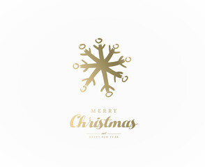 Wall Mural - Golden Merry Christmas vector illustration with many snowflakes on white background.