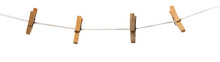 Old Wooden Clothespins On A Rope Isolated On  Transparent Background