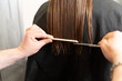 Professional haircut in salon close up