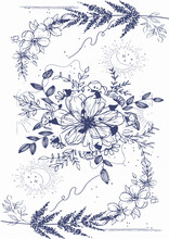 Design Florale Blanc Bleu. 