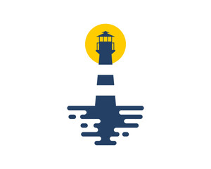 Sticker - Lighthouse silhouette with beach wave and sunset