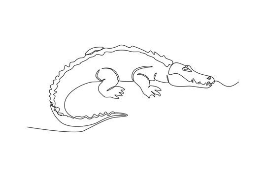 One continuous line drawing of a crocodile. Animal concept. Single line draw design vector graphic illustration.