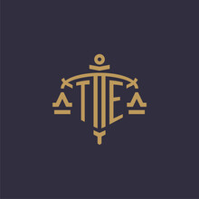 Monogram TE Logo For Legal Firm With Geometric Scale And Sword Style