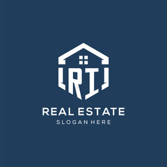 Letter RI logo for real estate with hexagon style