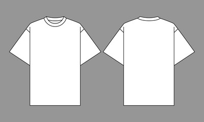 Blank White Short Sleeve Oversize T-Shirt Template On Gray Background.Front and Back View, Vector File.
