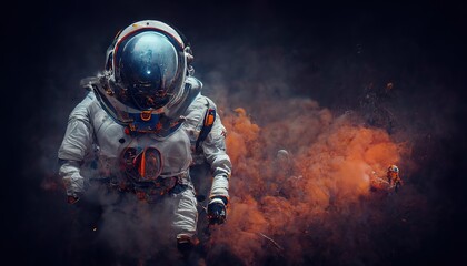 Wall Mural - astronaut on rock surface with space background ,astronaut walk on the moon wear cosmosuit. future c