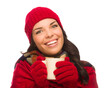 © Andy Dean - Transparent PNG of Mixed Race Woman Wearing Winter Hat and Gloves Holds Mug.