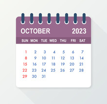 October 2023 Calendar Leaf. Calendar 2023 In Flat Style. Vector Illustration.