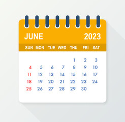 Wall Mural - June 2023 Calendar Leaf. Calendar 2023 in flat style. Vector illustration.