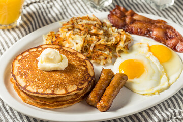 Full Homemade American Pancake Breakfast Brunch