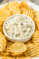 Canvas Print - Unhealthy Potato Chips and Dip Appetizer