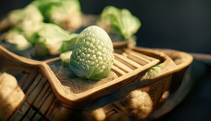3D Illustration of Bok Choy on the basket with green colors