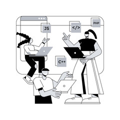 Poster - Computer programming camp abstract concept vector illustration. Computer science camp, cyber education course, technology education, engineering and robotics, testing software abstract metaphor.