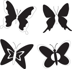 Wall Mural - Collection of Cute Butterfly isolated flat vector Silhouettes