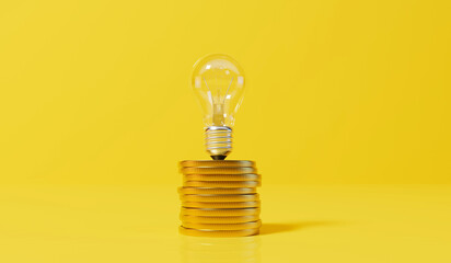 rising energy cost concept. light bulb on top of a stack of gold coins. 3d rendering