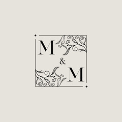 Poster - MM floral square wedding initial logo design which is good for branding