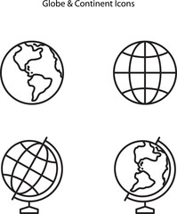 Poster - World globe continent line icon set. Vector Earth global country map planet line icon. 