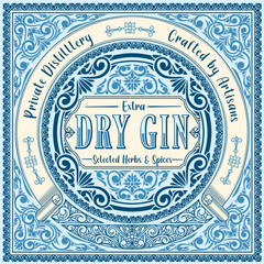 Wall Mural - Dry gin - ornate vintage decorative label
