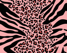 Texture Mix Leopard Zebra Pink Background Seamless Print