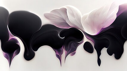 Wall Mural - Liquid black and white marble texture with hints of purple. Smooth creamy wallpaper. High end, fashion backdrop. Luxury background. Melted, elegant shapes. Modern, simple design. 3d render.