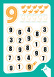 © Marina by - Number nine tracing practice worksheet with 9 christmas gifts for kids learning to count and to write.